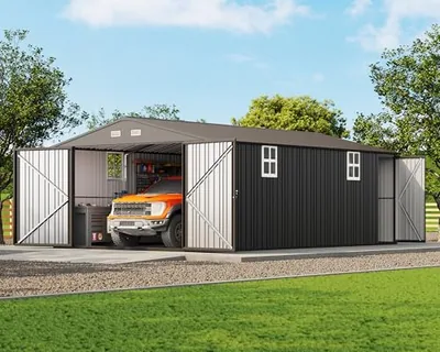 13.2x20.7x8.4 FT Heavy Duty Metal Carport, Enclosed Car Port, Gray