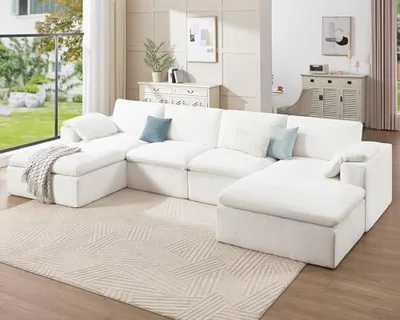 153 in Cloud Modular Sectional Sofa, No-Assembly Chenille Couch, White