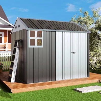 8.5x7.1x7.5 FT Outdoor Storage Shed, Lockable Double Hinged, Black