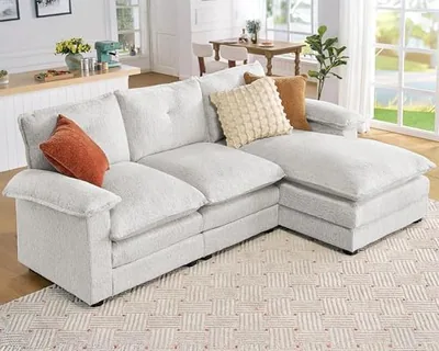 Cloud Couch Sectional, Modular L-Shaped Couch, Beige