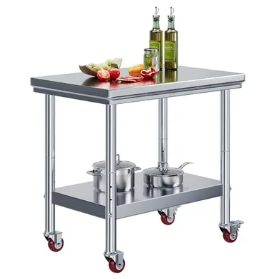 36 x 24-Inch Stainless Steel Prep Table with Casters