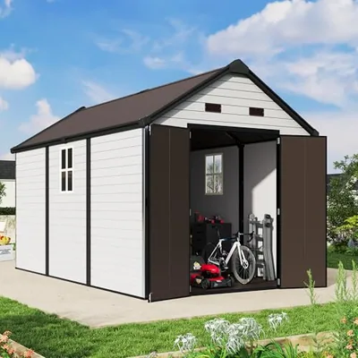 8 x 13.5 x 7.5 FT Gable Roof Resin Storage Shed with Floor, White