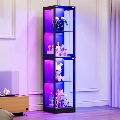 16 x 16-Inch RGB Display Cabinet with Glass Doors, Black