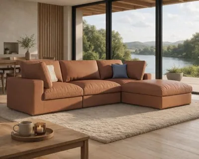 Feather Down Filled Sectional Couch, Modular Sectional Couch, Brown (JI-JHLSW)