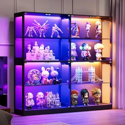 75 x 16-Inch RGB Display Cabinet with Glass Doors, Black