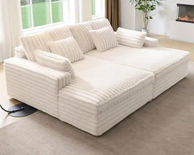 93 in Double Chaise Lounge Sofa, Deep Seat Cloud Couch, White