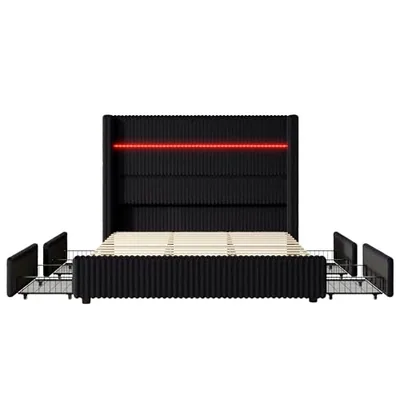 Full Size Corduroy Upholstered Bed Frame with 4 Storage