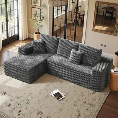 106 Inch Modular Sectional Sofa with Corduroy Fabric, Gray