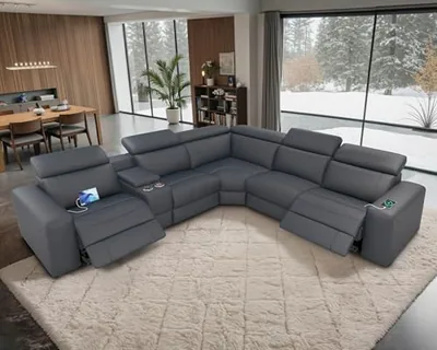 128 inch Power Reclining Sofa, Electric Recliner Sofa, Gray