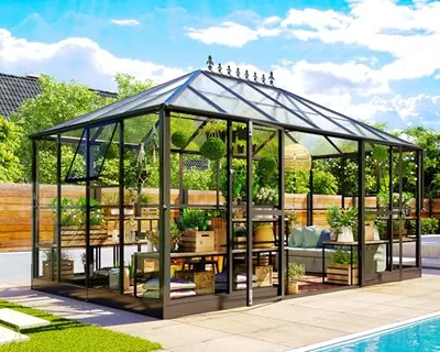 14x9.5x9 FT Outdoor Polycarbonate Greenhouse with Clear Panels, Black