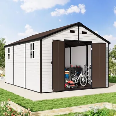 10 x 13.5 x 8 FT Gable Roof Resin Storage Shed with Floor, White