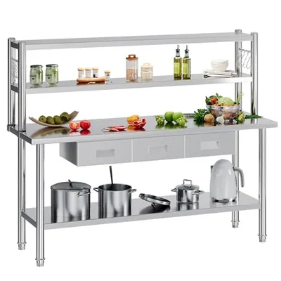 72x24 Inch Stainless Steel Work Table with Shelves & Drawer