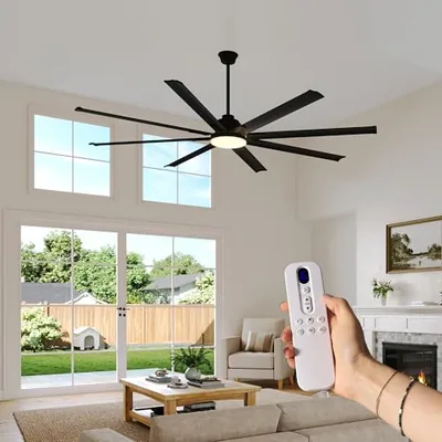 84 Inch Ceiling Fan with Light, 8-Blade Large Ceiling Fan, Black