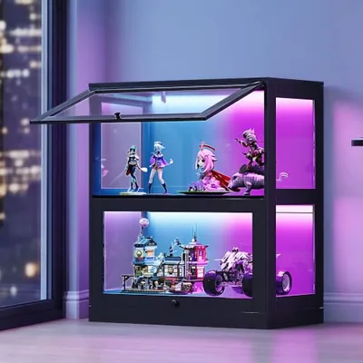 DIY Modular Display Cabinet, Glass Flip-Up Door Storage Cabinet, Black