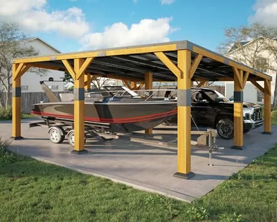 20x20x9.2 FT Heavy Duty Cedar Wood Carport for 2 Cars, Brown