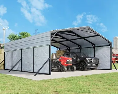 20x20 FT Metal Carport with Waterproof Removable Sidewalls, Gray