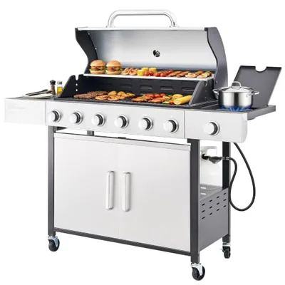 6-Burner Propane Gas Grill with Side Burner, Black