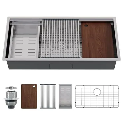 45 x 22 in Workstation Undermount Sink, 304 Stainless Steel