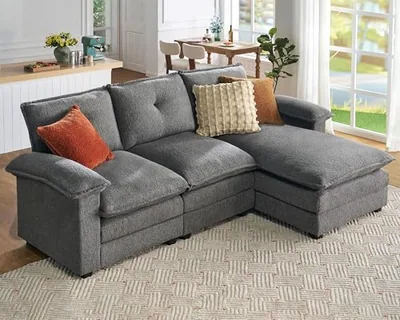 Cloud Couch Sectional, Modular L-Shaped Couch, Gray