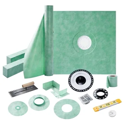Shower Curb Kit with Complete Shower Kit- Tray, Curb, Membrane, Green (JI-D2BRC)