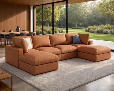 Feather Down Filled Sectional Couch, Modular Sectional Couch, Brown (JI-KV5FF)