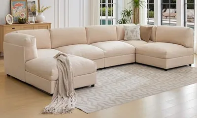 148 in Modular U-Shaped Sofa, Convertible Sectional Couch, Beige