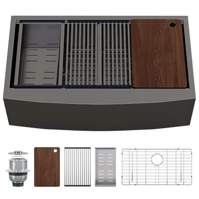 36 x 22 in Farmhouse Workstation Undermount Sink, Black