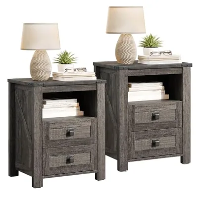 Wooden Nightstand Set of 2, End Table, Gray