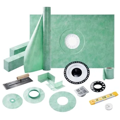 Shower Curb Kit with Complete Shower Kit- Tray, Curb, Membrane, Green (JI-WCMWV)