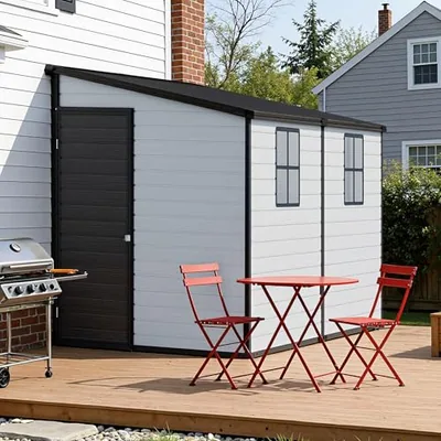 8 x 6 x 6 FT Resin Lean to Storage Shed with Floor, Gray
