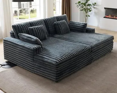 93 in Double Chaise Lounge Sofa, Deep Seat Cloud Couch, Gray