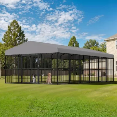 10x20x6.5 FT Outdoor Dog Kennel, 2 Doors, Waterproof Roof