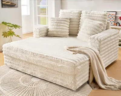58-Inch Chaise Lounge, Complete with Cozy Throw Pillows, White