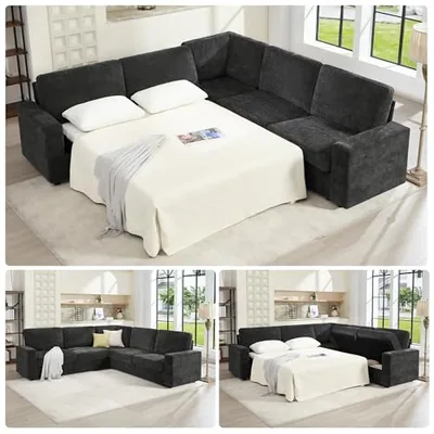 106 in Oversized Sofa Bed, Sectional Sleeper Sofa with Storage, Gray