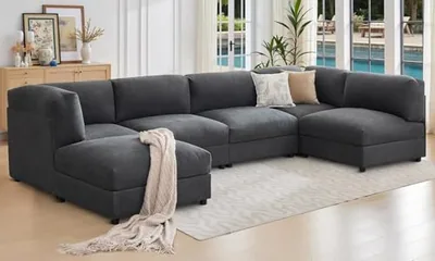 Oversized Cloud Couch Sectional, U-Shaped Modular Couch, Gray