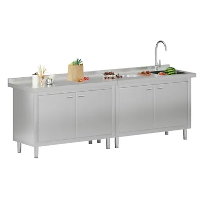 96-Inch Stainless Steel Utility Sink Cabinet with Faucet