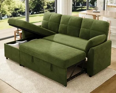 Sleeper Sofa with Storage, Sofa Bed with Pull Out Couch, Green