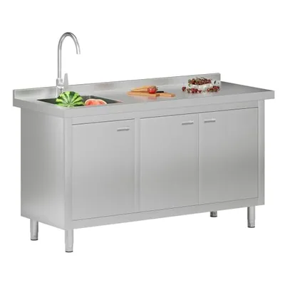 60-Inch Stainless Steel Utility Sink Cabinet with Faucet