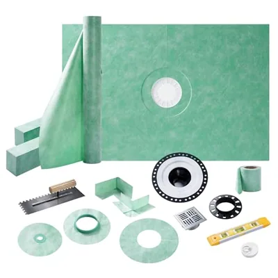 Shower Curb Kit with Complete Shower Kit- Tray, Curb, Membrane, Green (JI-PRSB9)
