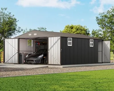 10.1x20.7x7.3 FT Heavy Duty Metal Carport, Enclosed Car Port, Gray