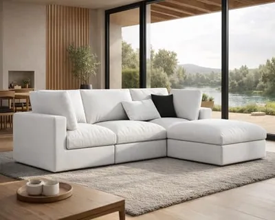 Feather Down Filled Sectional Couch, Modular Sectional Couch, White