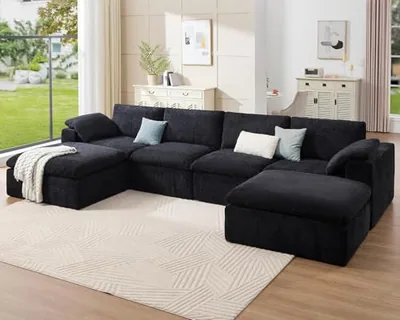 153 in Cloud Modular Sectional Sofa, No-Assembly Chenille Couch, Black