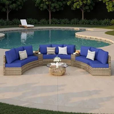 11-Piece All-Weather Wicker Conversation Set with Storage, Blue