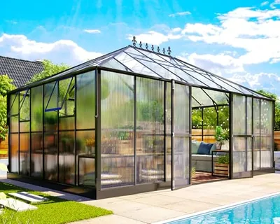 16x12x9.5 FT Outdoor Polycarbonate Greenhouse, 6 FT Wall Height, Black