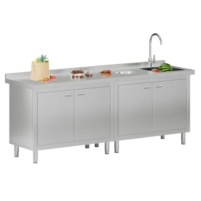 84-Inch Stainless Steel Utility Sink Cabinet with Faucet