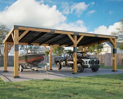 12x24x8.2 FT Heavy Duty Cedar Wood Carport for 2 Cars, Brown