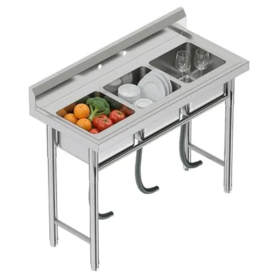 40 x 17.7 x 37.5 in Stainless Steel Triple-Bowl Utility Sink